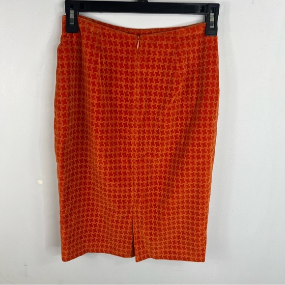 Versace Versus Size 0 Houndstooth Velvet Straight Pencil Skirt Orange AA10 - Picture 4 of 9